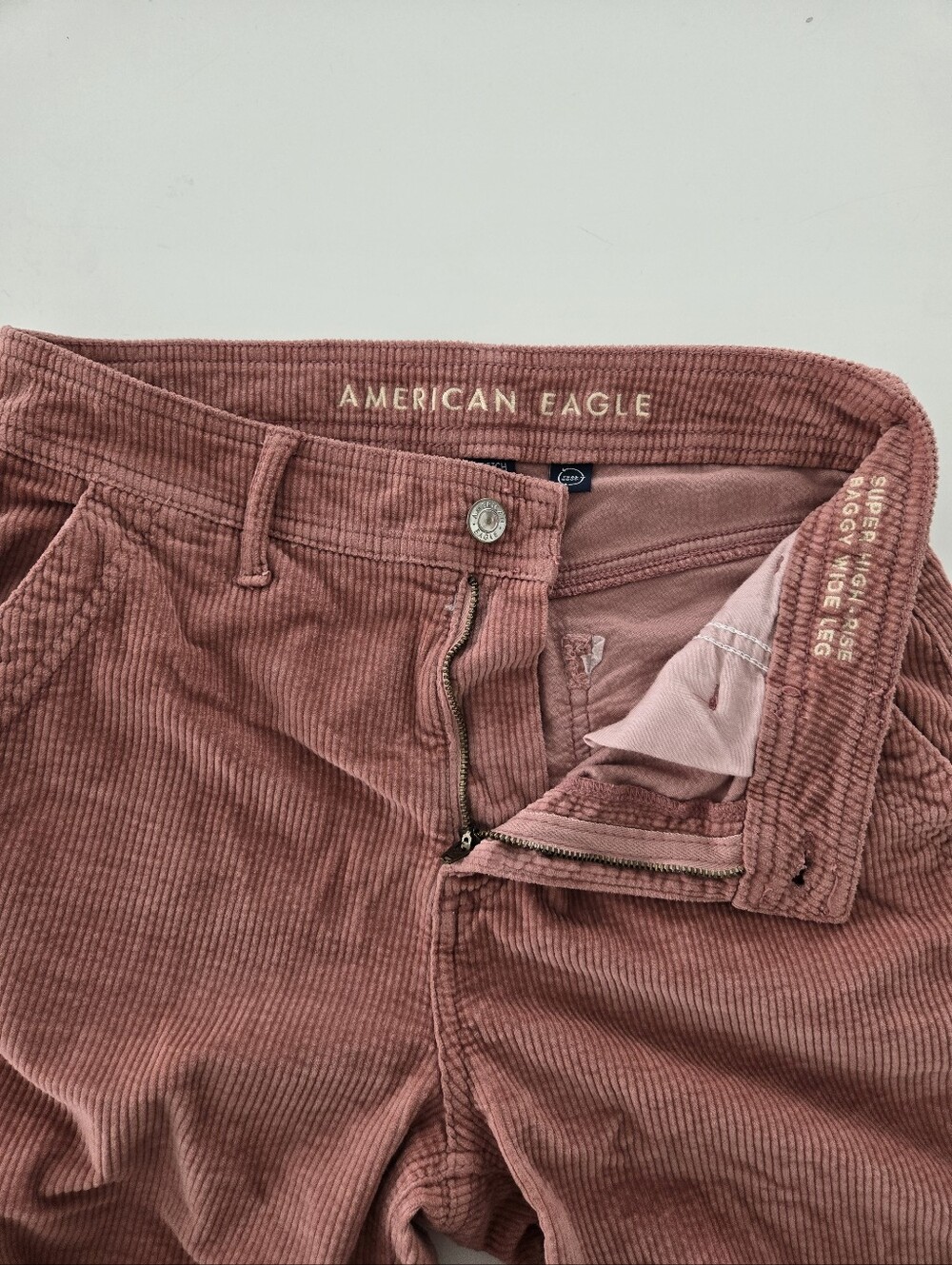 American Eagle  Corduroy Cargo Pants Dusty Pink Size 0R Y2K Wide Leg - Picture 7 of 16